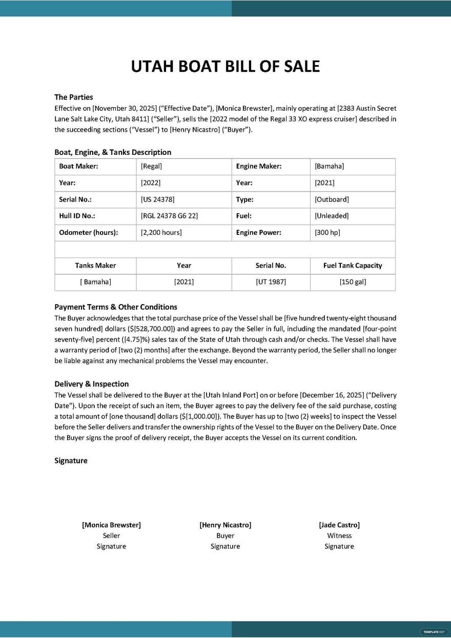 Utah Vehicle Bill of Sale Template Google Docs Word PDF Template net