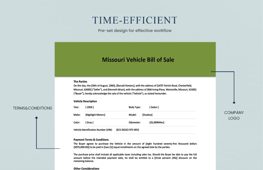 Missouri Vehicle Bill of Sale Template 