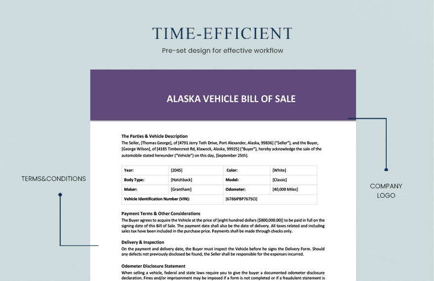 Alaska Vehicle Bill of Sale Template 