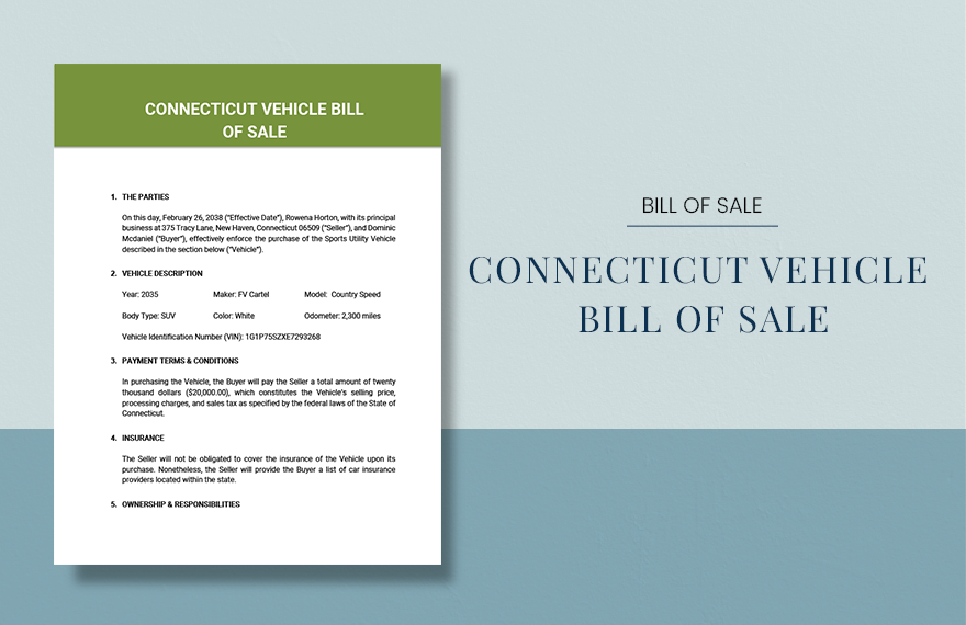 Connecticut Vehicle Bill of Sale Template
