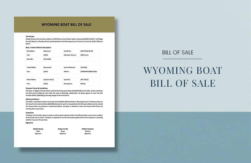 Wyoming Boat Bill of Sale Template