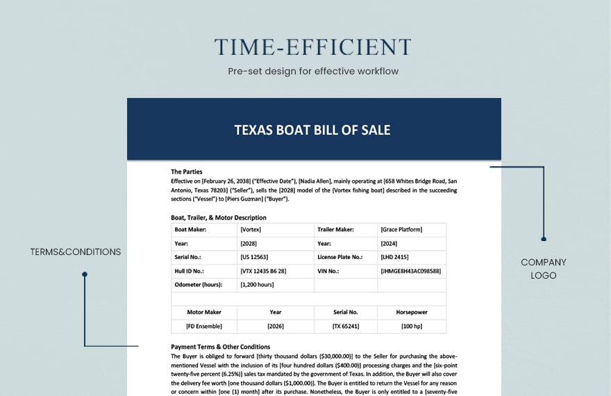 Texas Boat Bill of Sale Template