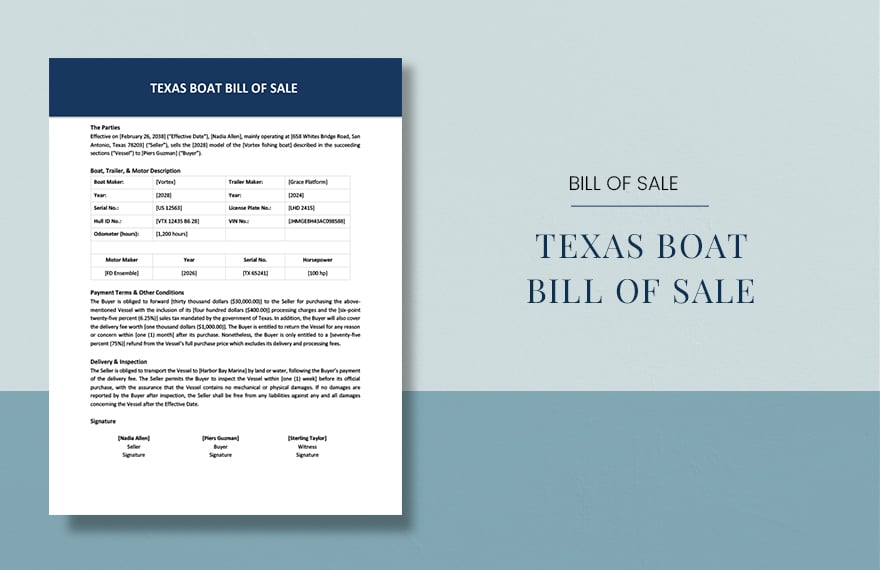 Texas Boat Bill of Sale Template