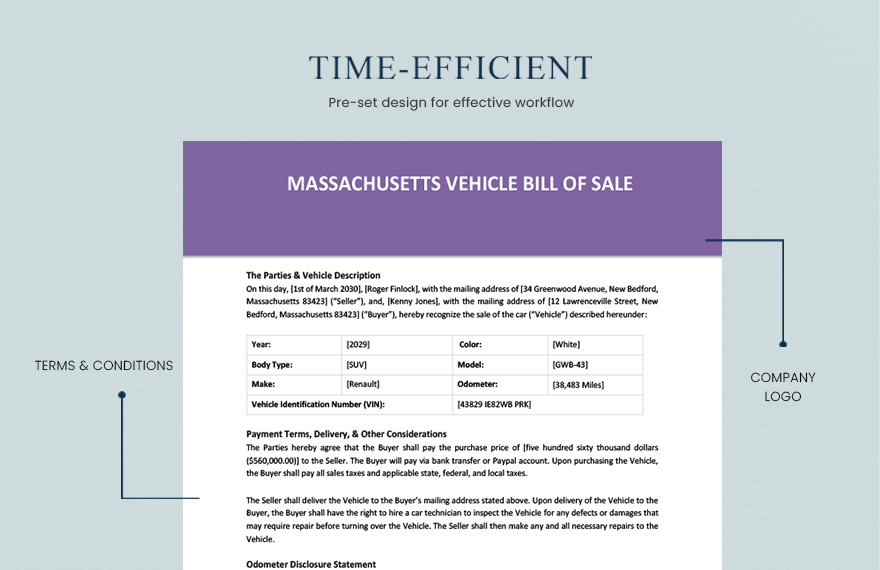 Massachusetts Vehicle Bill of Sale Template