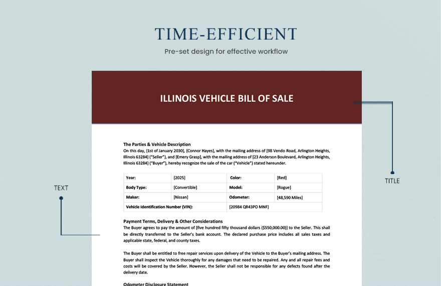 Illinois Vehicle Bill of Sale Template