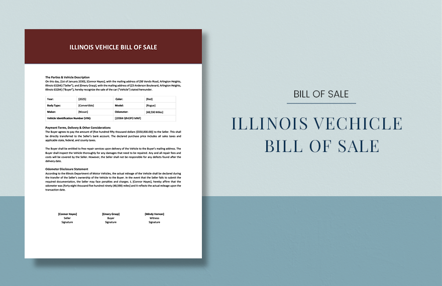 Illinois Vehicle Bill of Sale Template