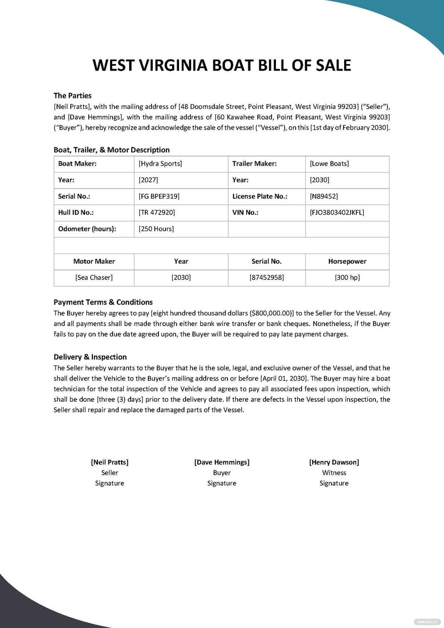 West Virginia Boat Bill of Sale Template Google Docs, Word, PDF