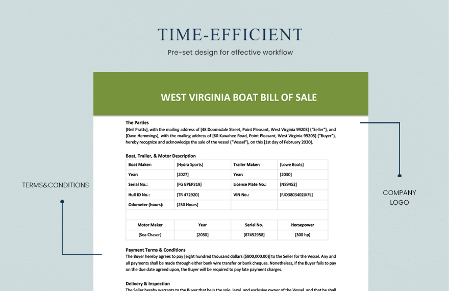 West Virginia Boat Bill of Sale Template