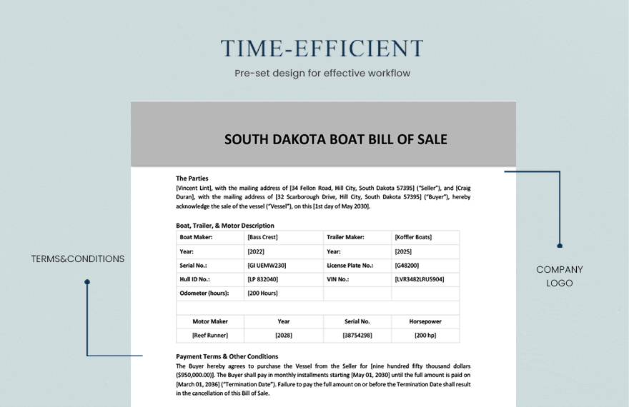 South Dakota Boat Bill of Sale Template