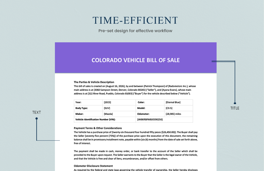 Colorado Vehicle Bill Of Sale Template