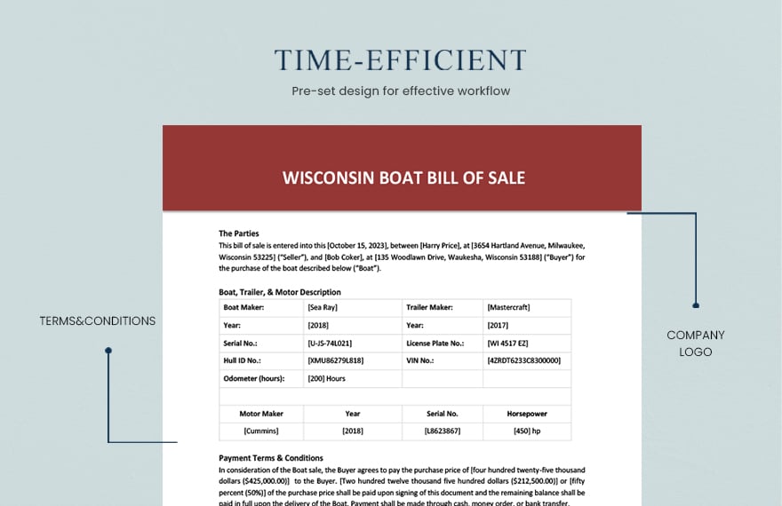 Wisconsin Boat Bill Of Sale Template