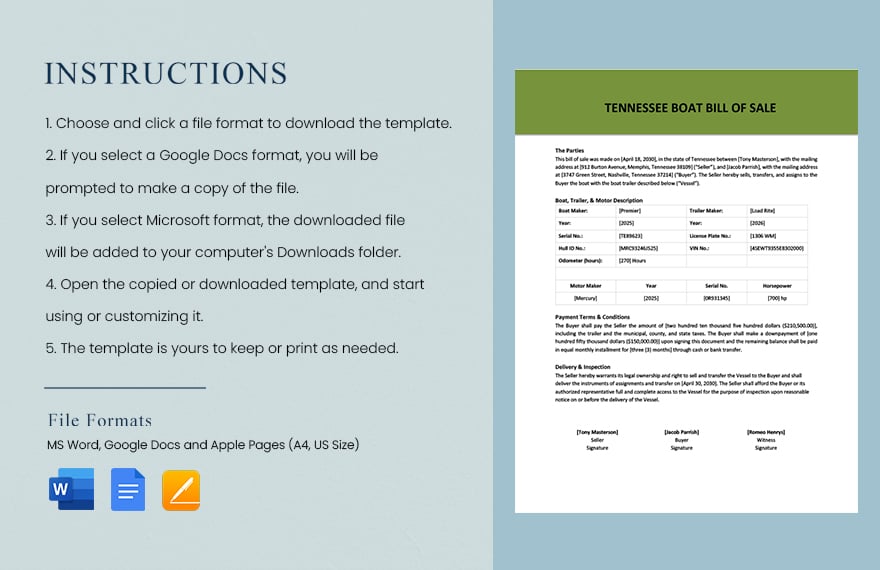Tennessee Boat Bill Of Sale Template