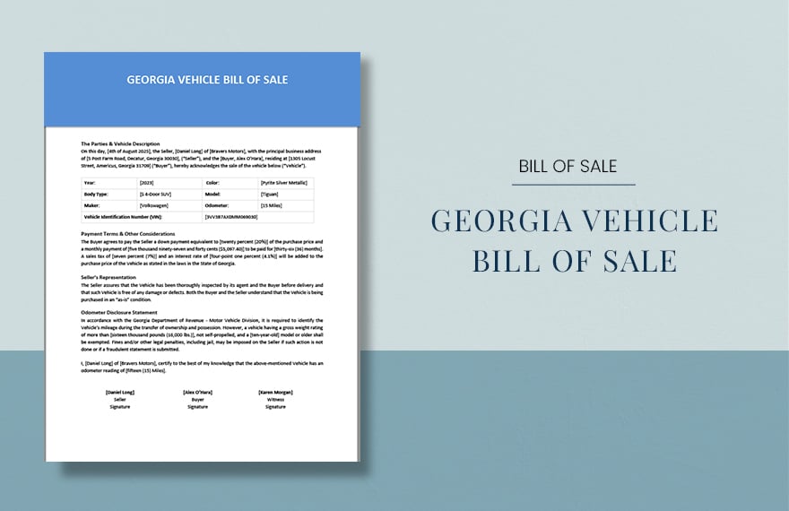 Georgia Vehicle Bill Of Sale Template