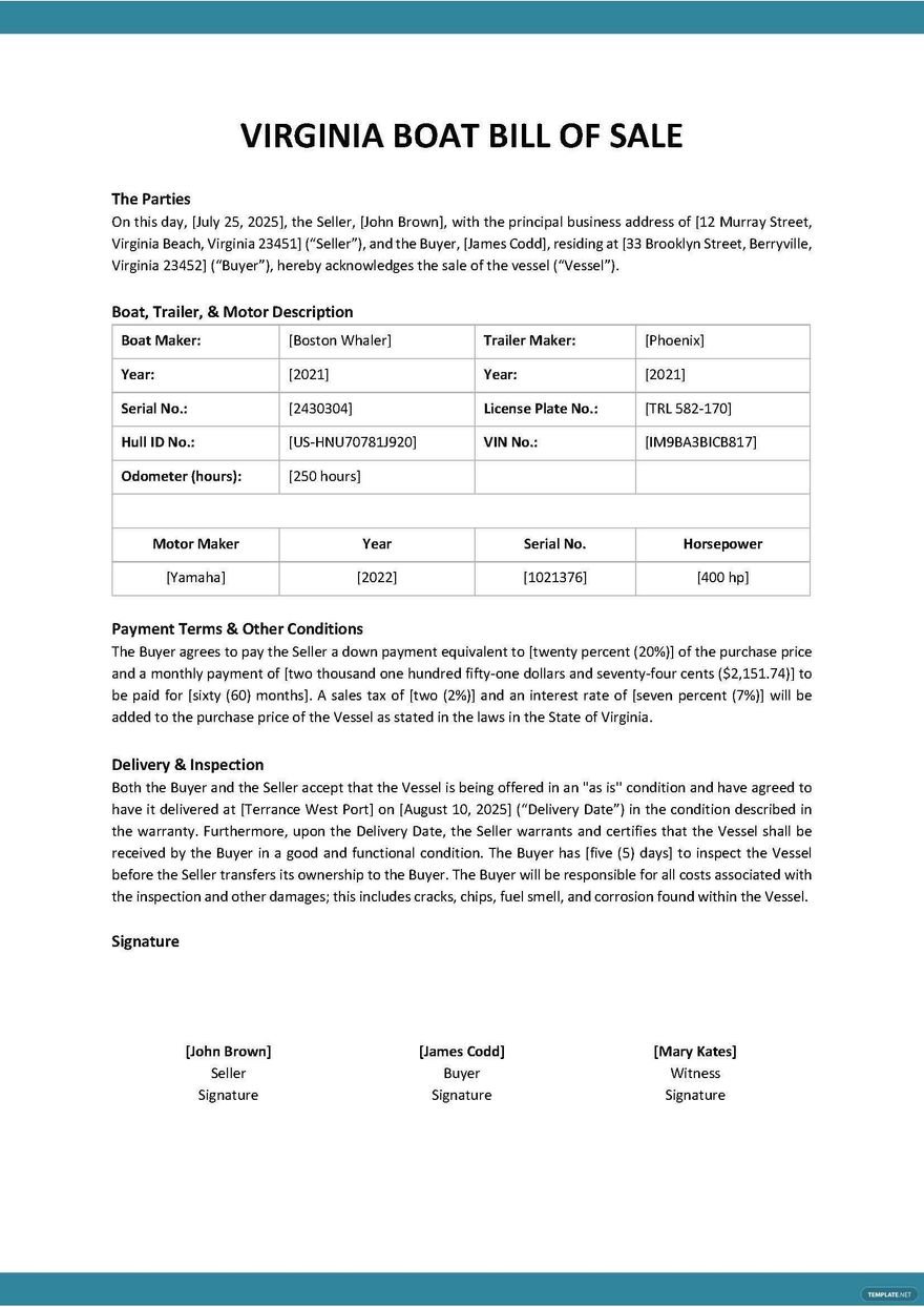 Virginia Boat Bill Of Sale Template Google Docs Word PDF Template net