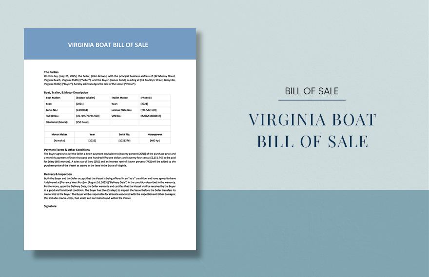 Virginia Boat Bill Of Sale Template in Word, Google Docs, PDF