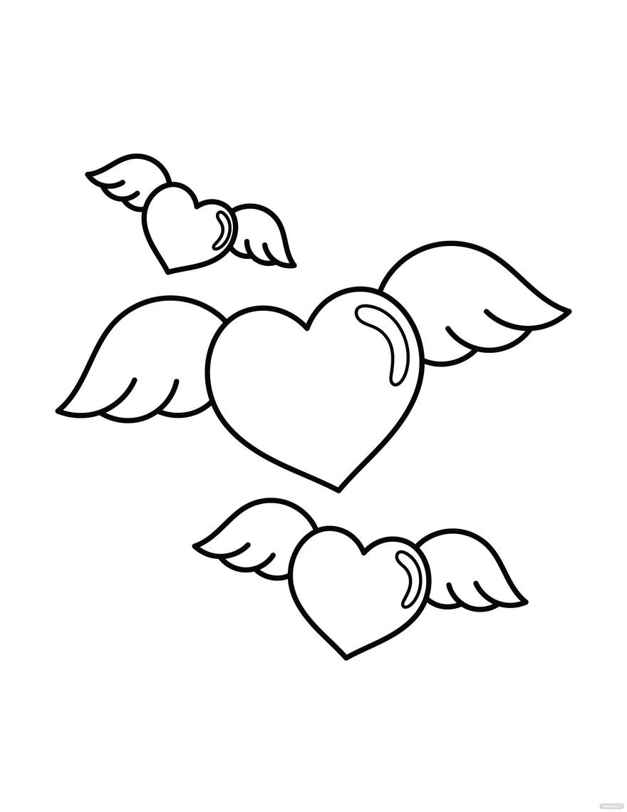 Free Heart With Wings Coloring Page in PDF, Illustrator, EPS, SVG, JPG, PNG