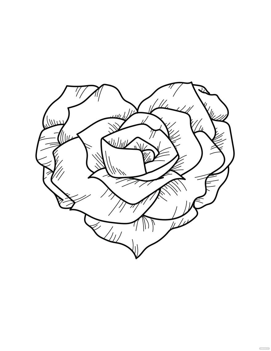 Free Heart Shaped Rose Coloring Page in PDF, Illustrator, EPS, SVG, JPG, PNG