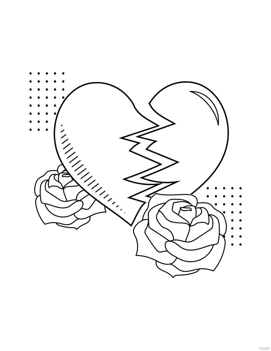 Free Broken Heart and Roses Coloring Page