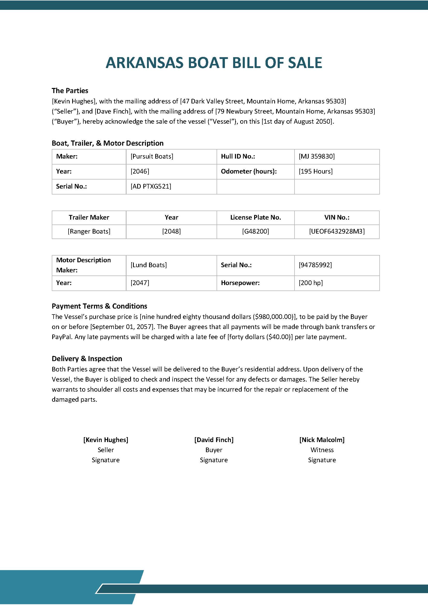 50 Boat Bill Of Sale Templates Free Downloads Template