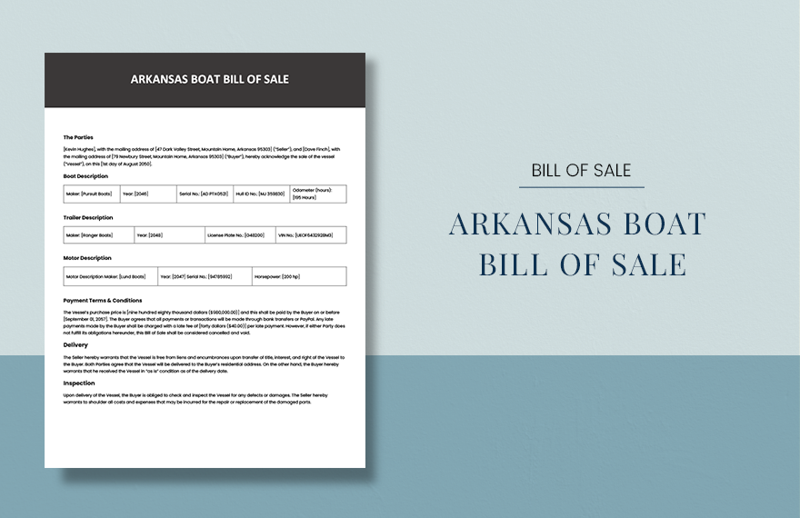 Arkansas Boat Bill of Sale Template in Word, Google Docs, PDF