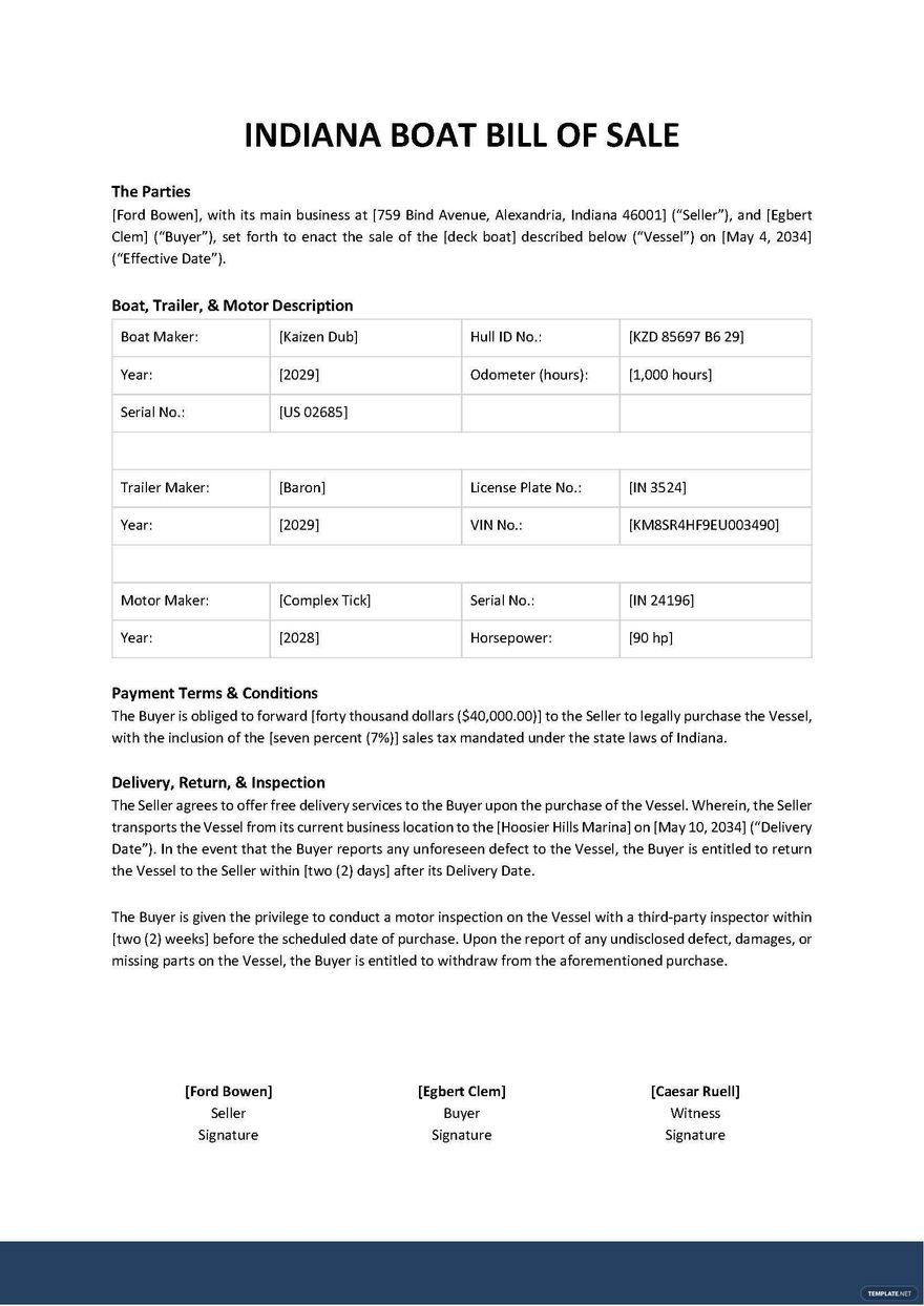 Indiana Boat Bill Of Sale Template Download In Word Google Docs PDF 