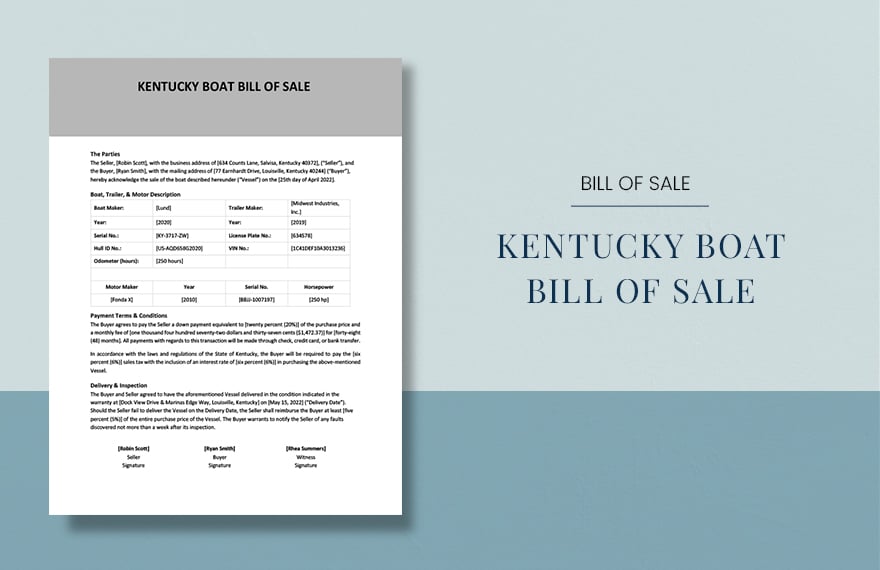 Kentucky Boat Bill Of Sale Template