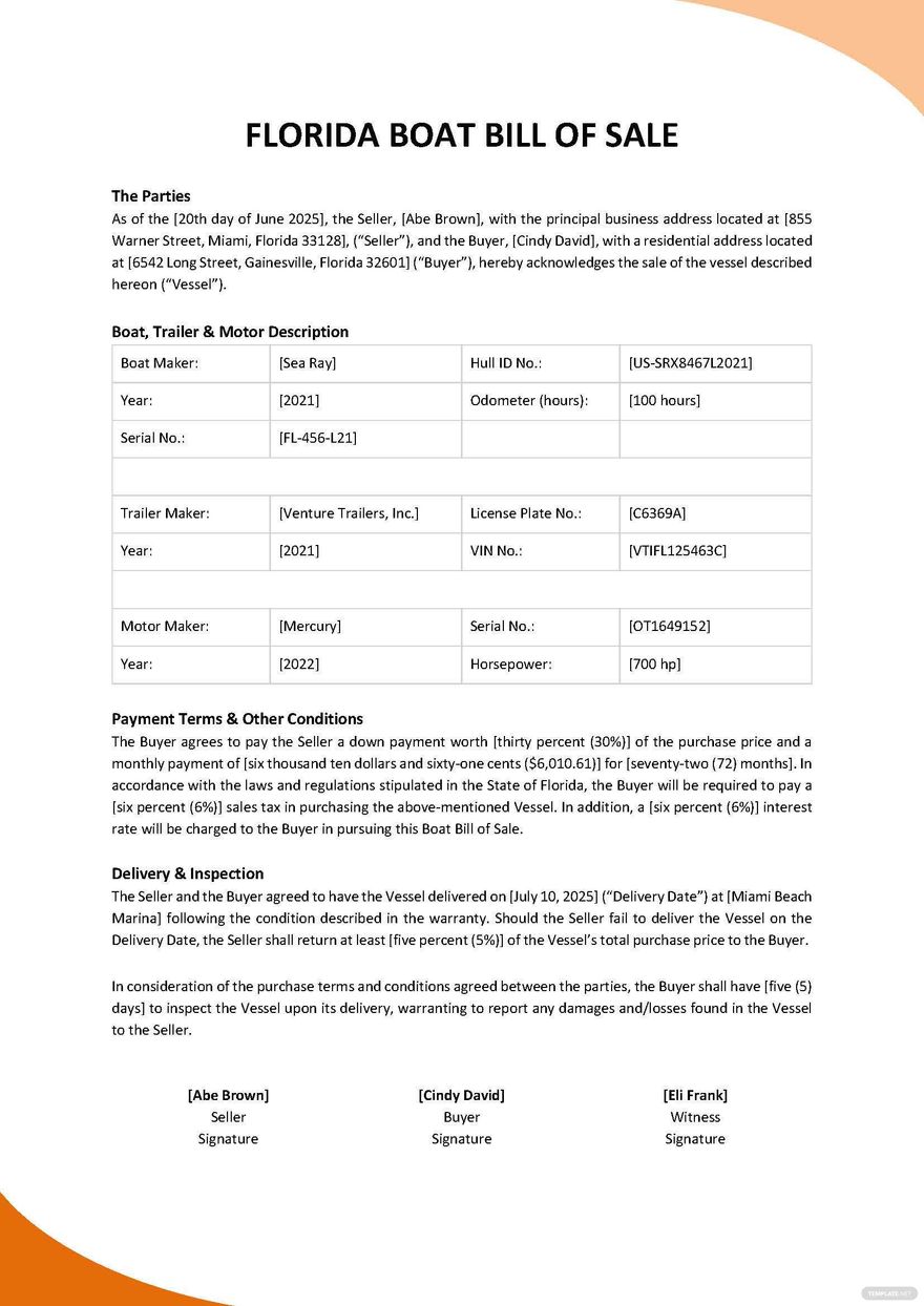 Florida Boat Bill Of Sale Template Google Docs, Word, PDF