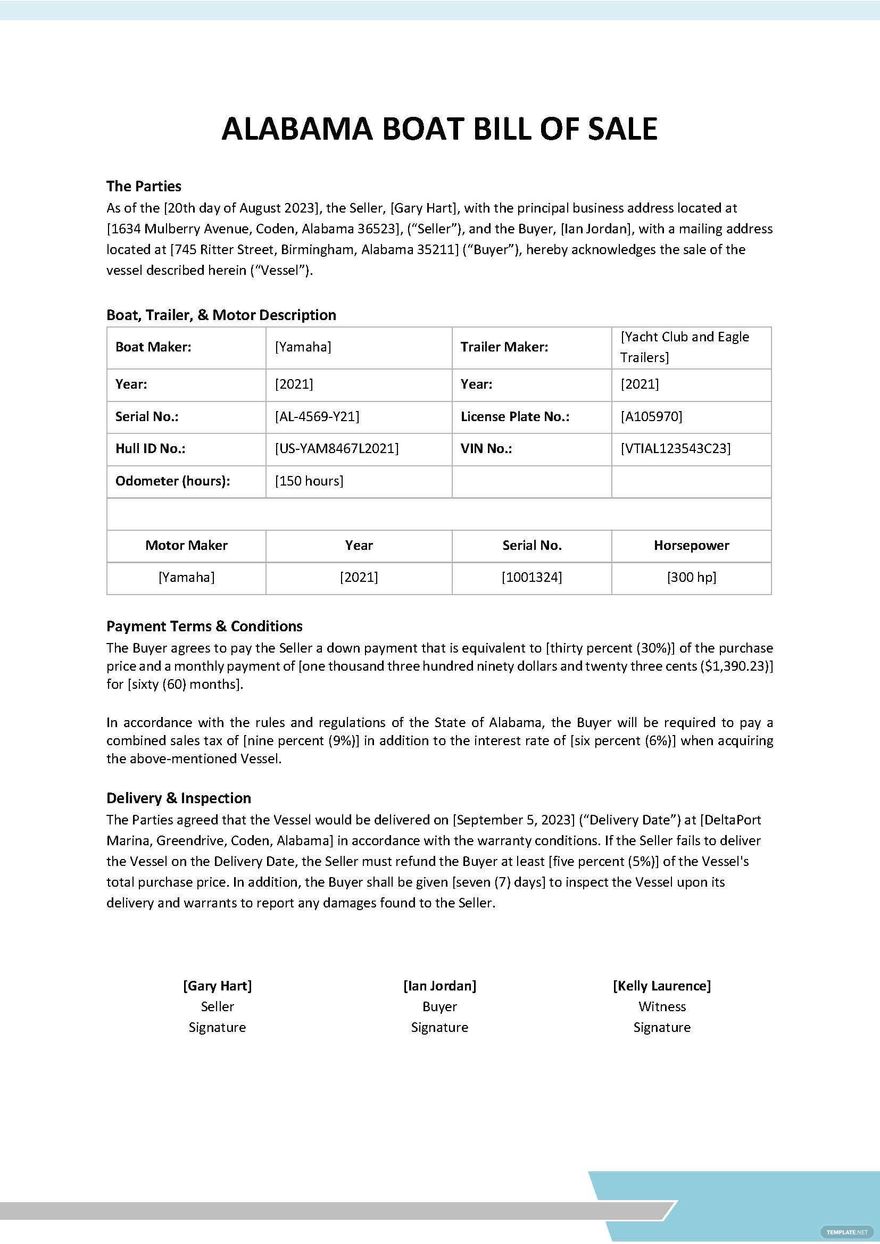 Alabama Boat Bill Of Sale Template Download In Word Google Docs PDF 