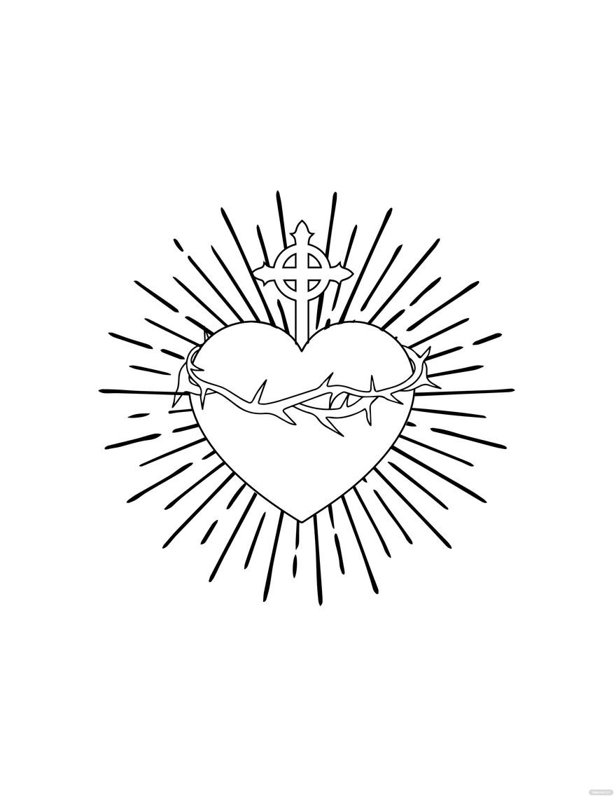 Free Sacred Heart Drawing in PDF, Illustrator, EPS, SVG, JPG, PNG
