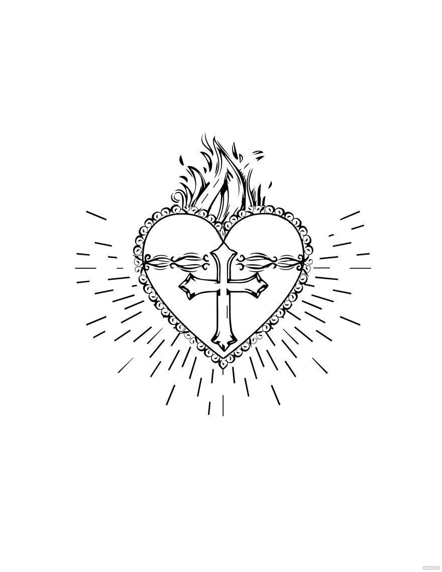 Vintage Sacred Heart Drawing