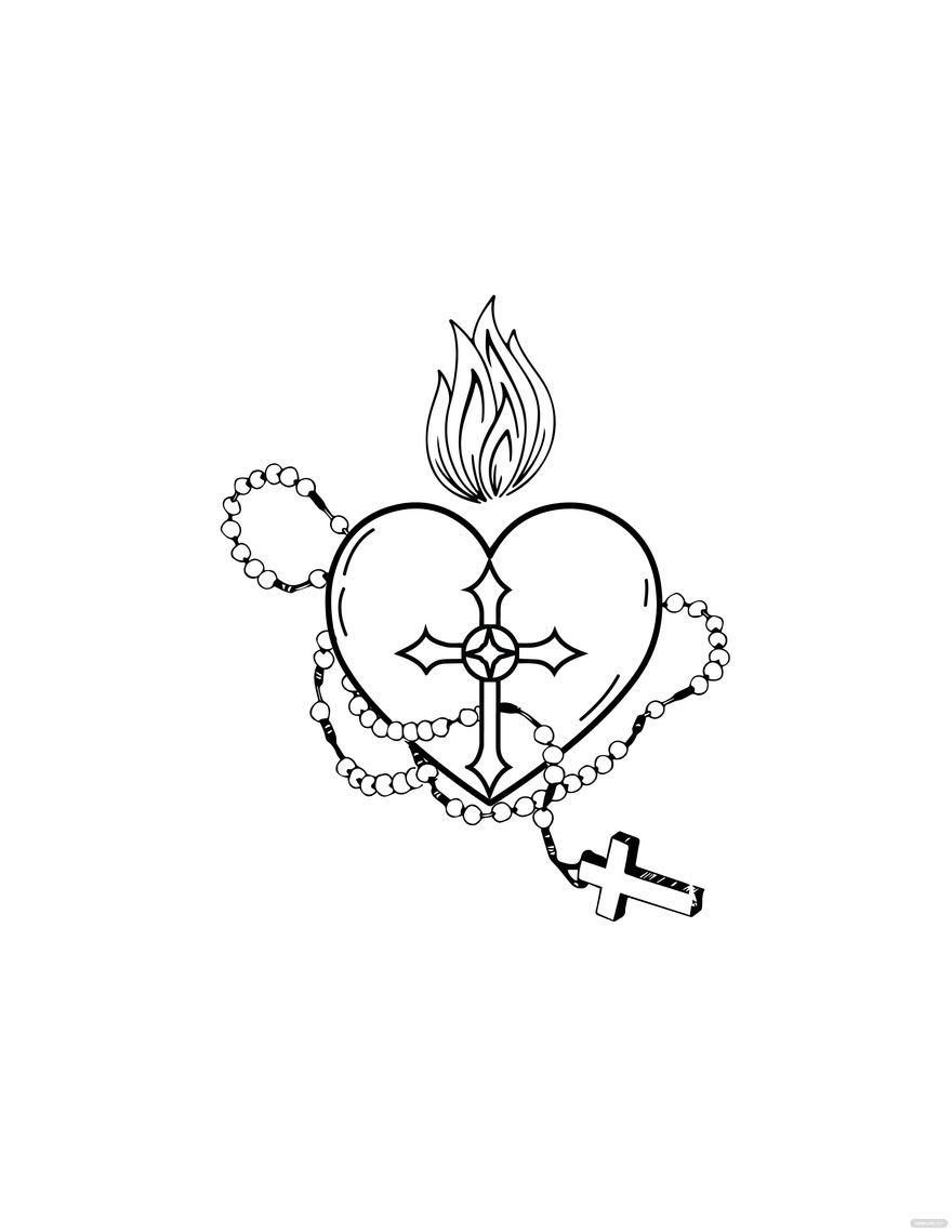 Free Sacred Heart Line Drawing