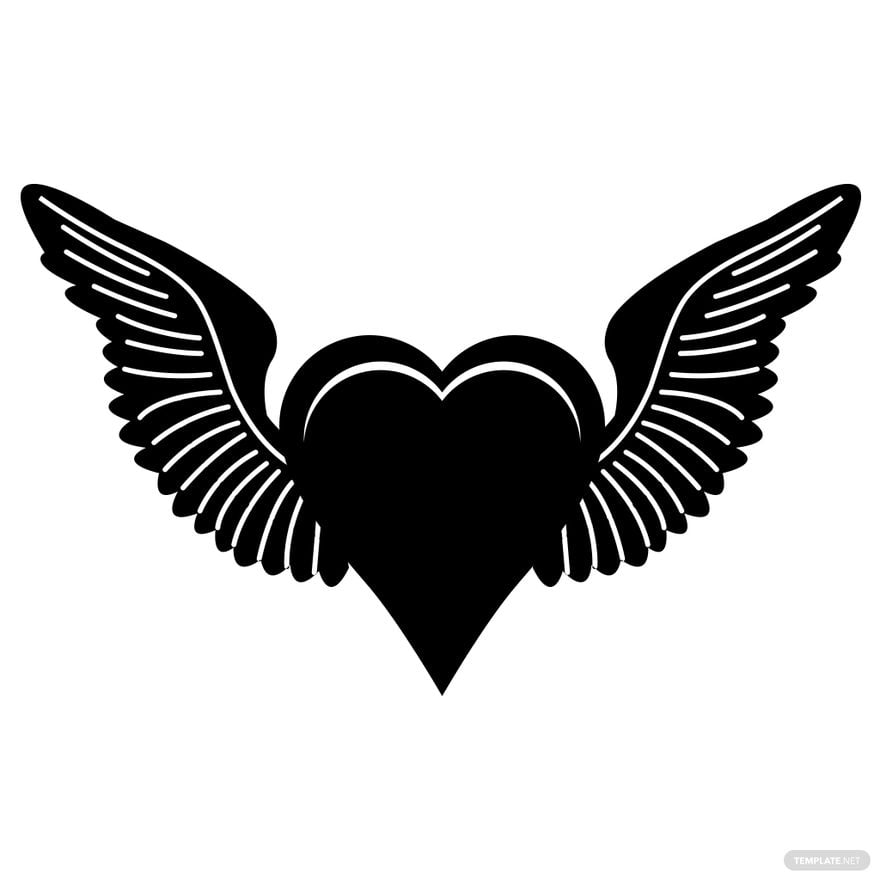 Free Angel Wings with heart Silhouette in Illustrator, PSD, EPS, SVG, JPG, PNG
