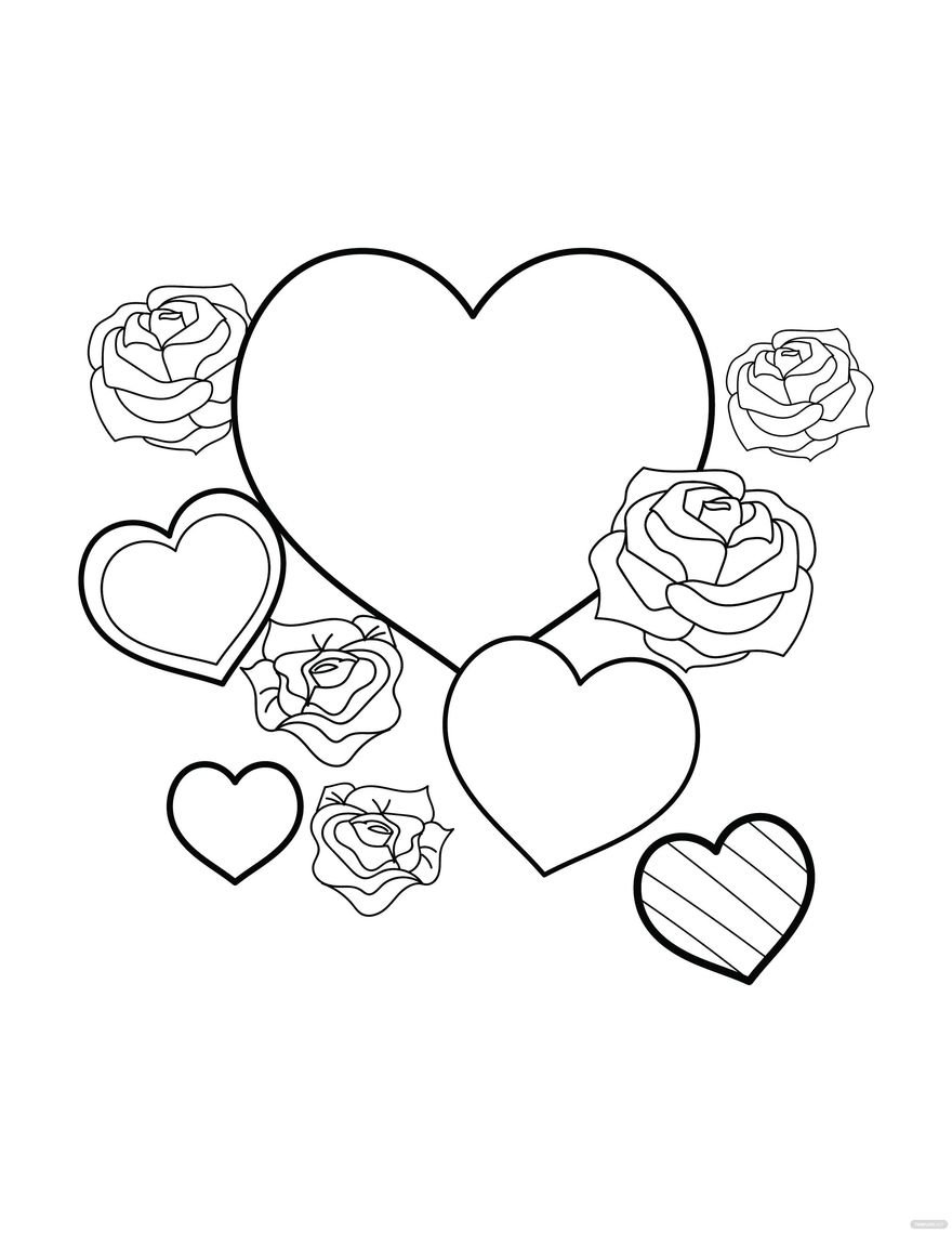 Hearts and Roses Coloring Page