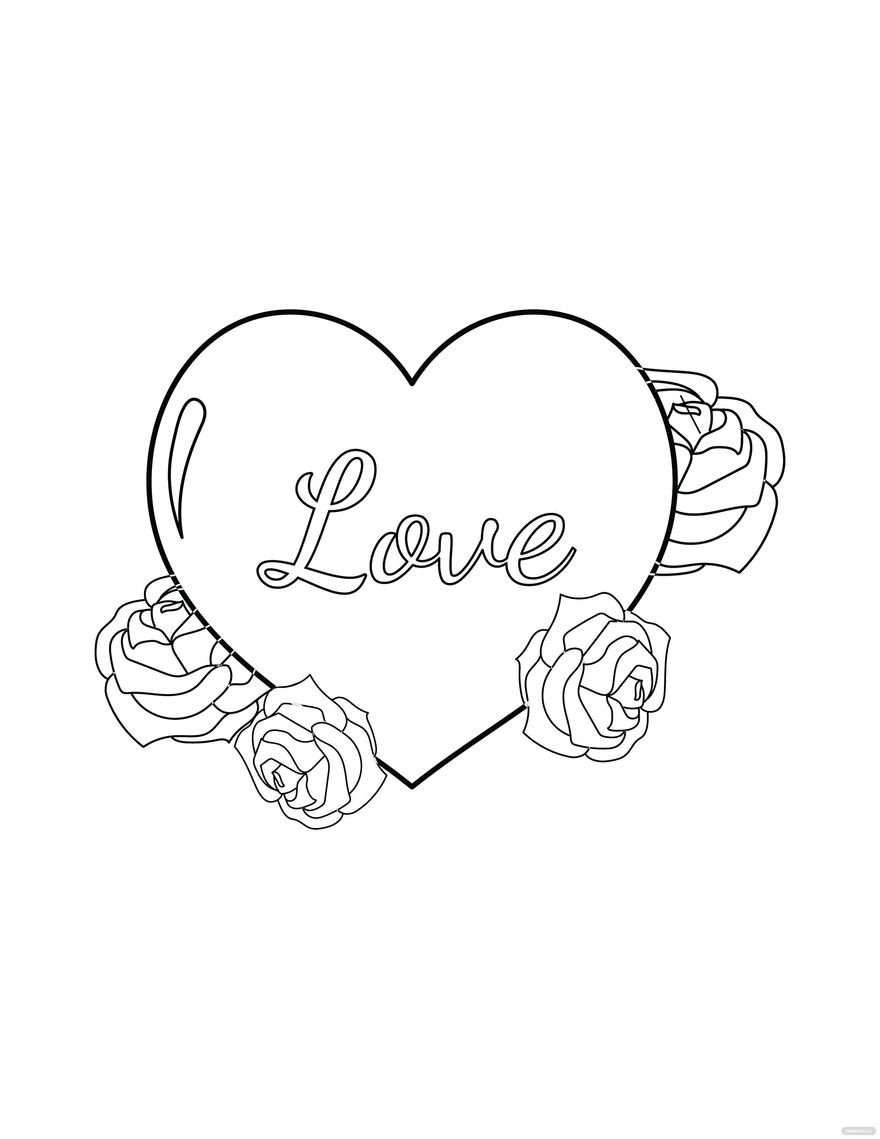 Love and Flower Heart Coloring Page