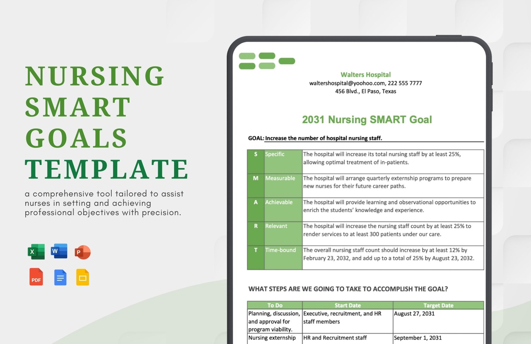 Nursing Smart Goals Template in Word, Google Docs, Excel, PDF, PowerPoint, Google Slides