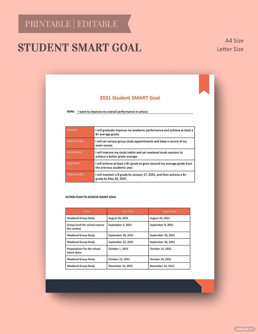 Smart Goals Template for High School Students Google Docs Google