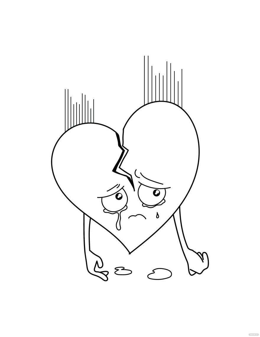 Free Sad Broken Heart Coloring Page in PDF, Illustrator, EPS, SVG, JPG, PNG