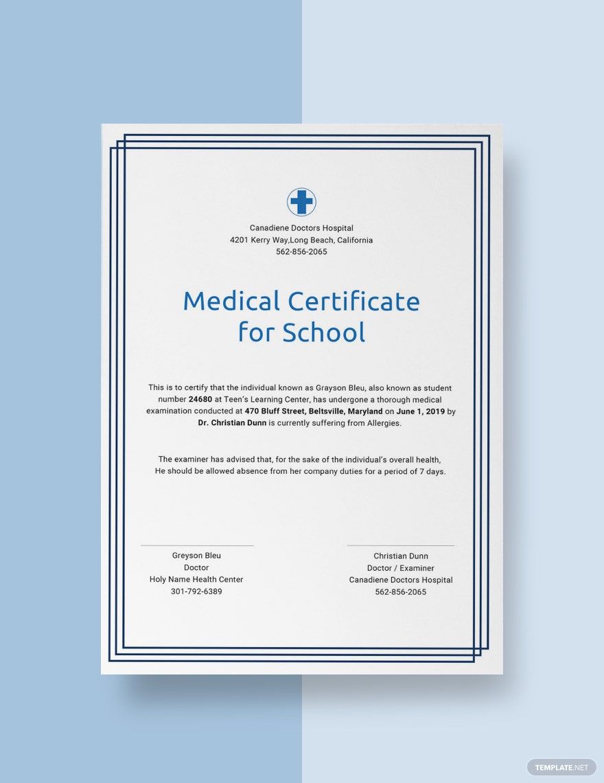 Medical Certificate for School Template