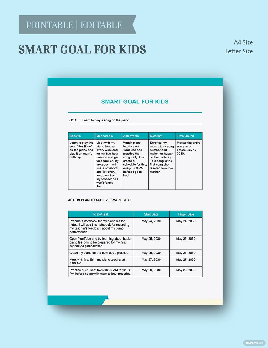 Smart Goals For Kids Template in Word, Google Docs, Excel, PDF, PowerPoint, Google Slides