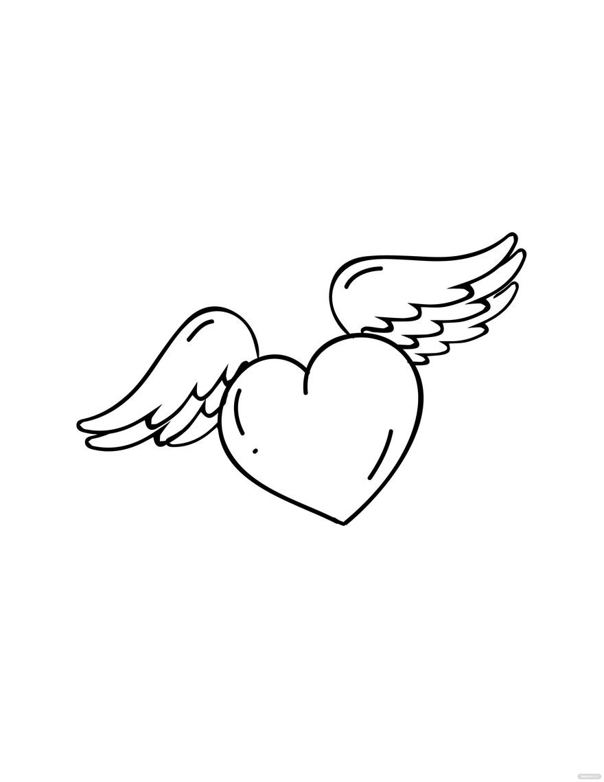 Free Cartoon Heart With Wings Drawing