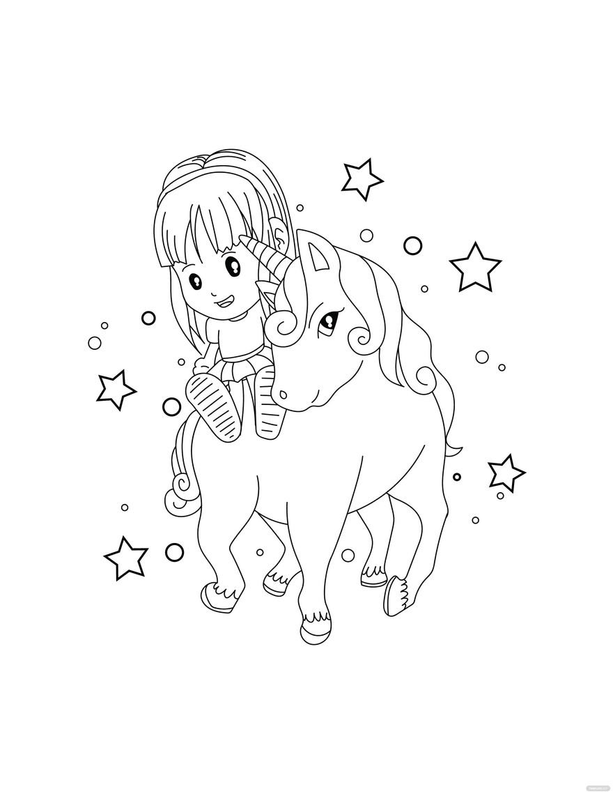 Unicorn and Girl Coloring Page