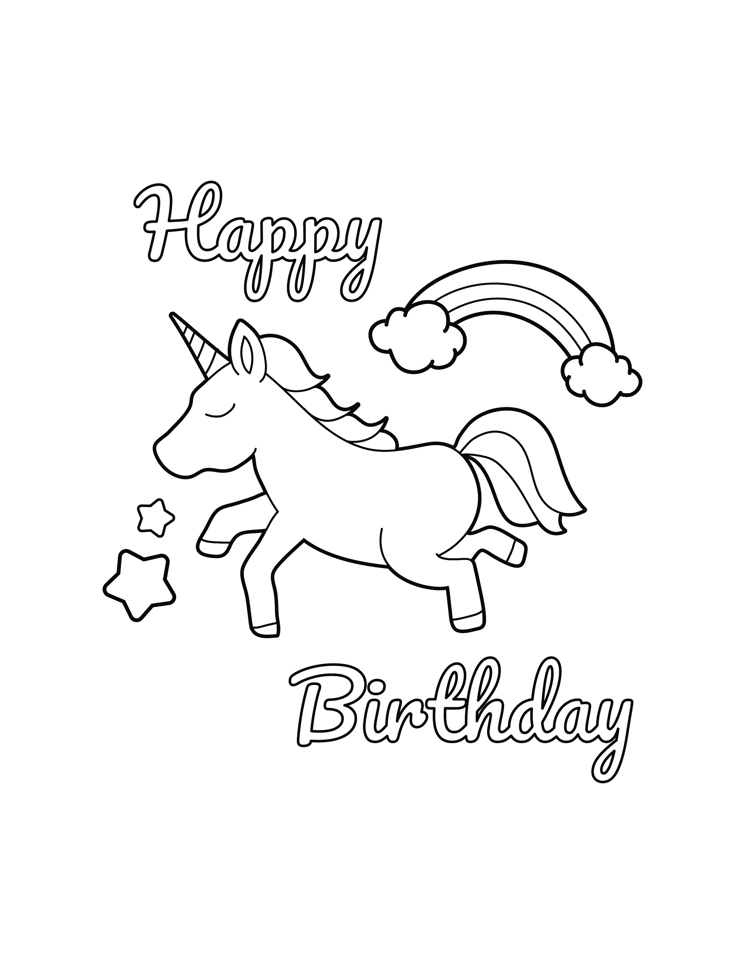 Free Happy Birthday Unicorn Coloring Page   EPS, Illustrator, JPG ...