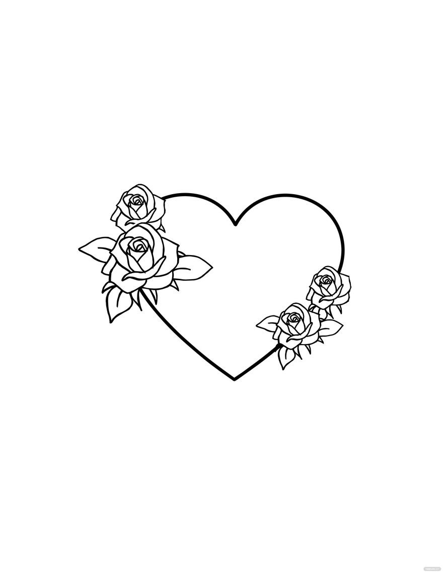 Free Simple Hearts And Roses Drawing