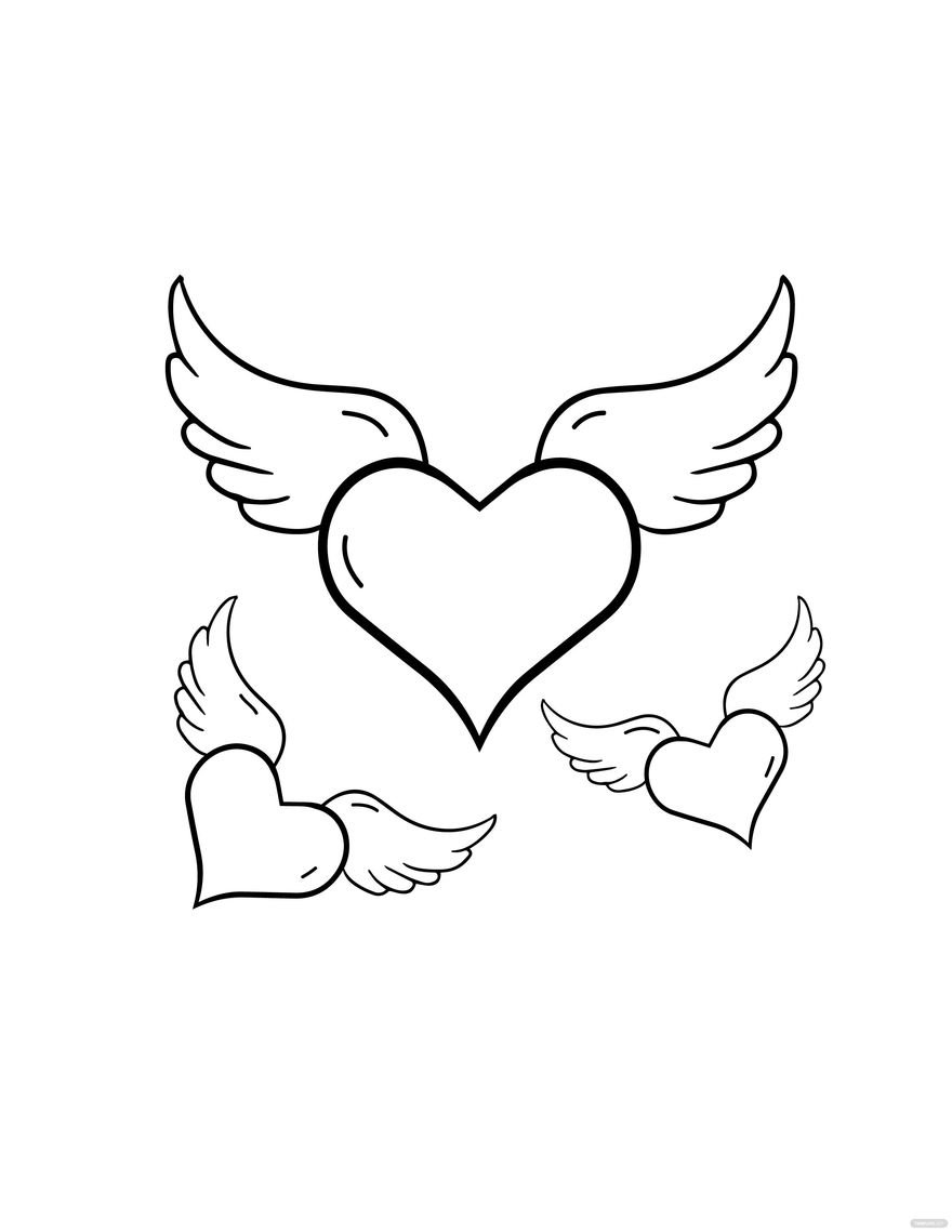 Free Easy Heart With Wings Drawing
