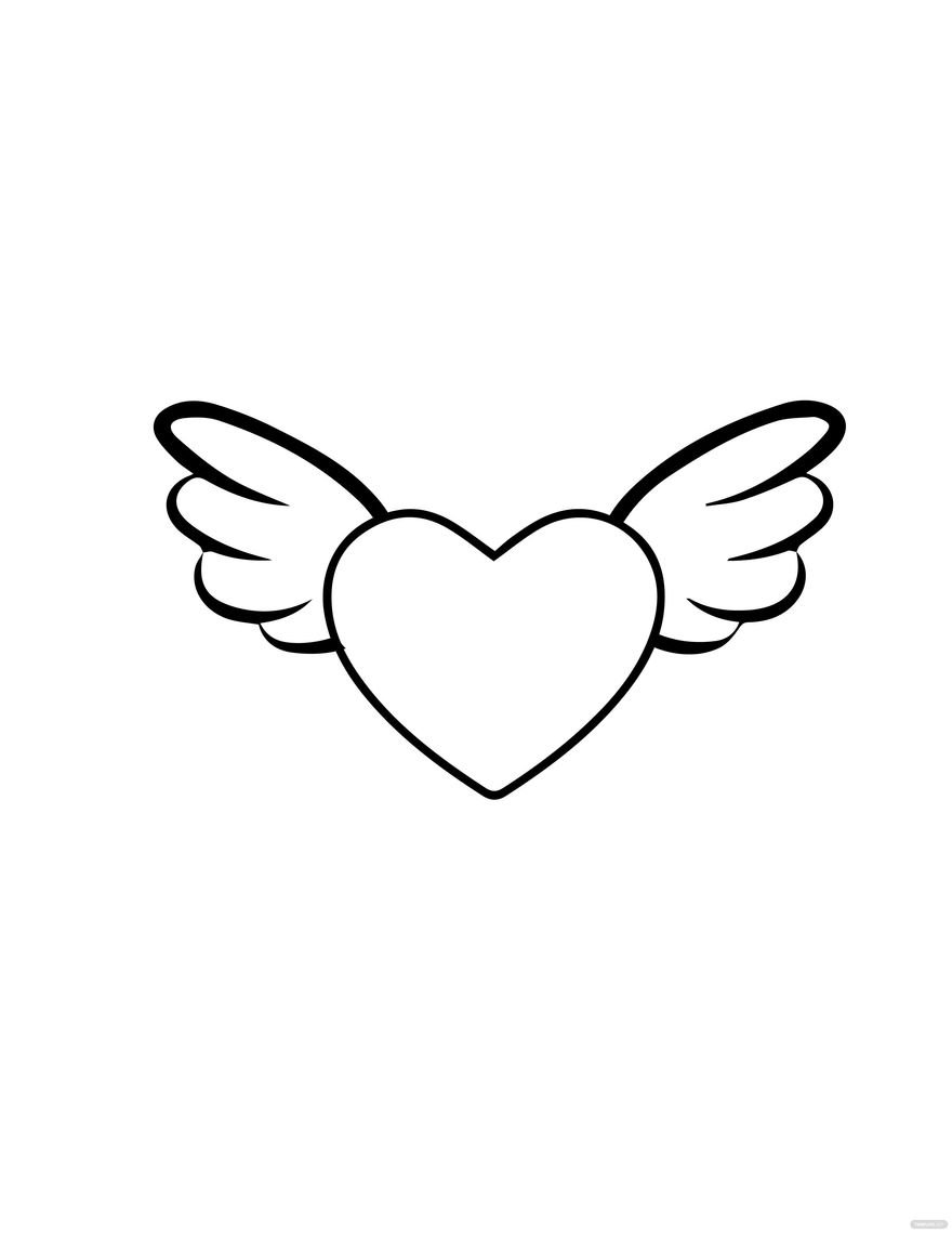 Free Simple Heart With Wings Drawing