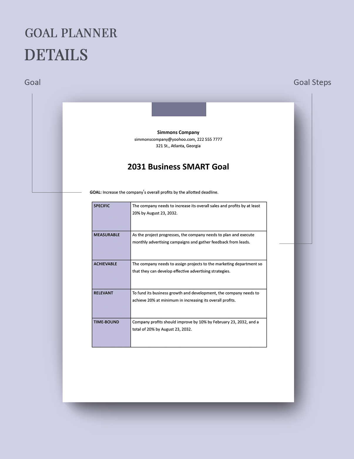 Smart Business Goals Template in PDF, Word, PowerPoint, Excel, Google