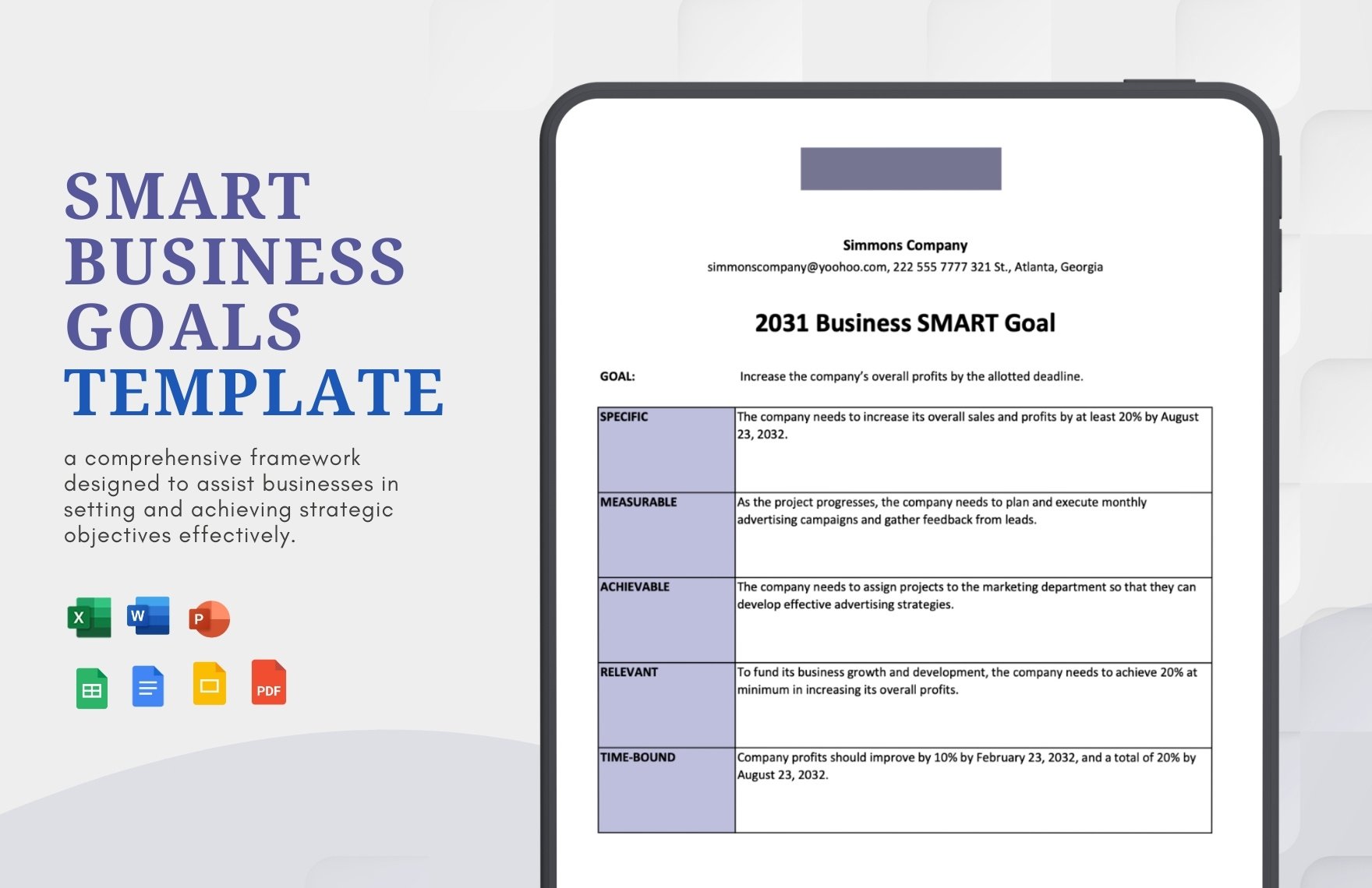 Smart Business Goals Template in Word, Google Docs, Excel, PDF, Google Sheets, PowerPoint, Google Slides
