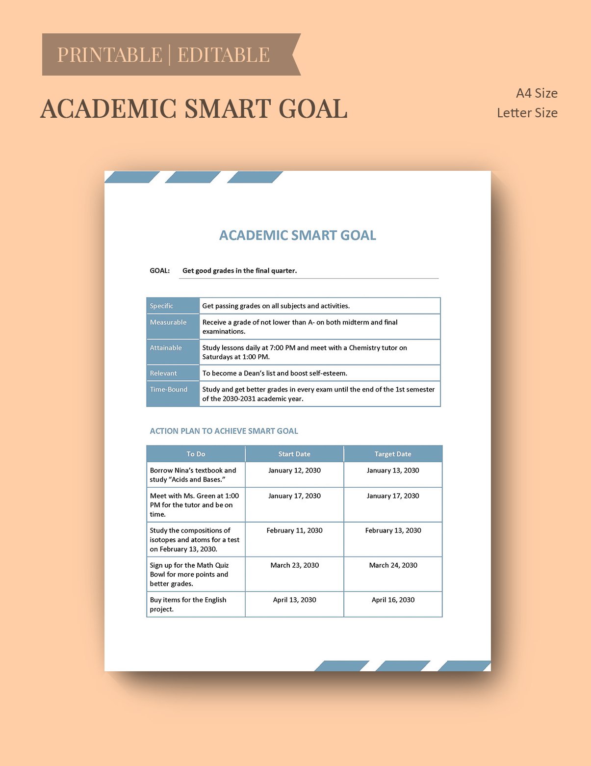 Study Monthly Smart Goals Template Google Docs, Google Slides, Excel