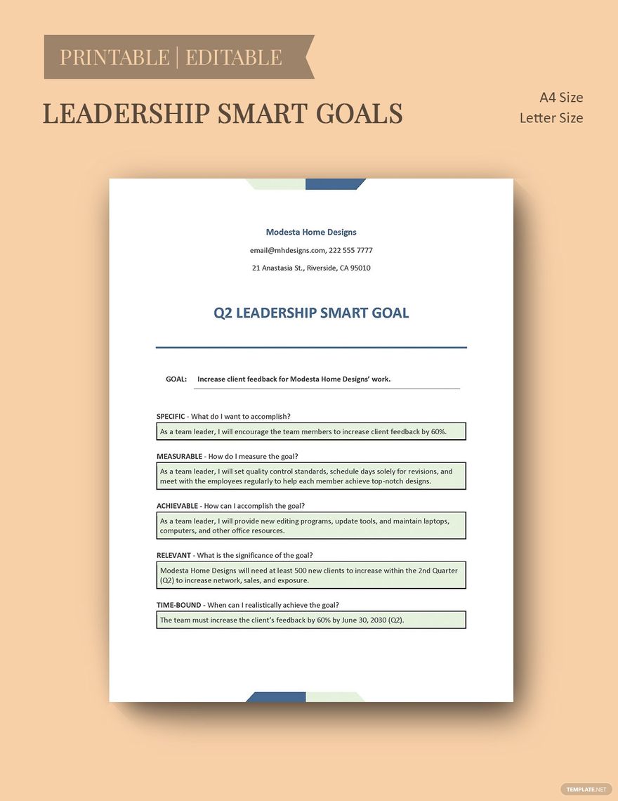 Leadership Smart Goals Template in Word, Google Docs, Excel, PDF, PowerPoint, Google Slides