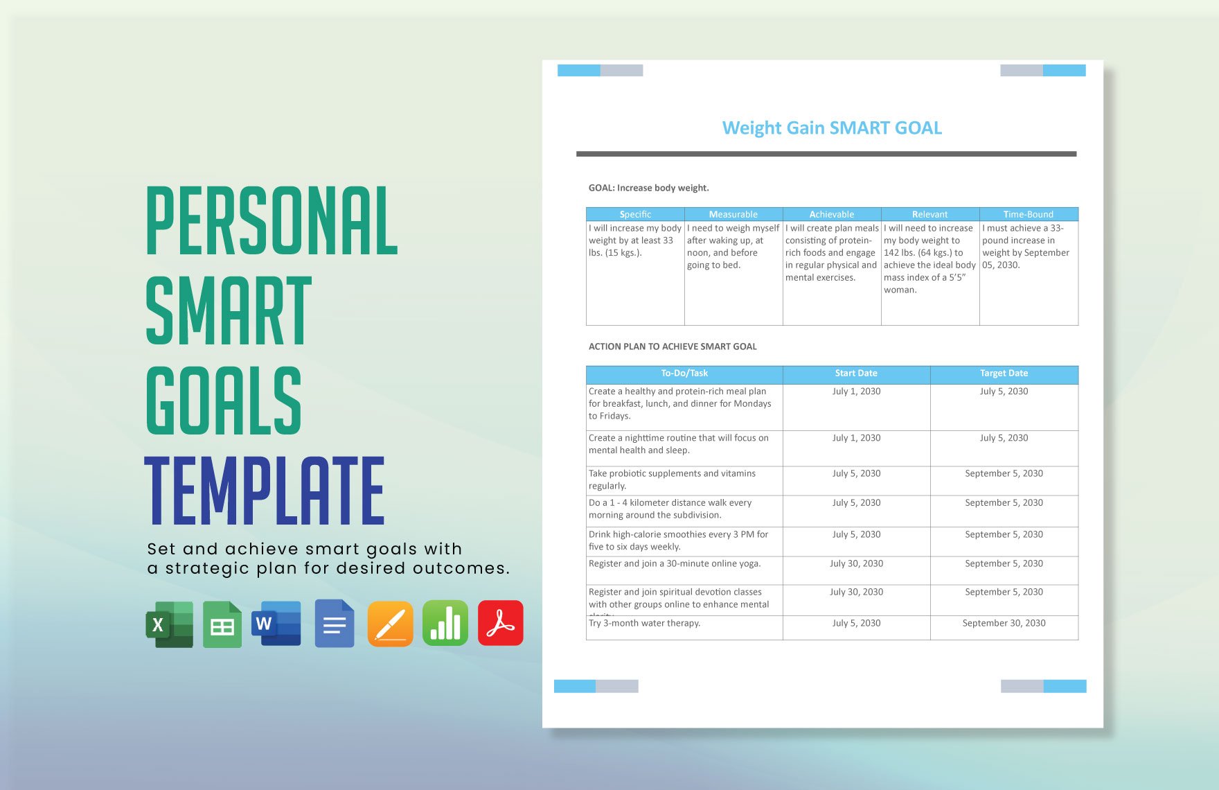 Personal Smart Goals Template in Word, Google Docs, Excel, PDF, PowerPoint, Google Slides